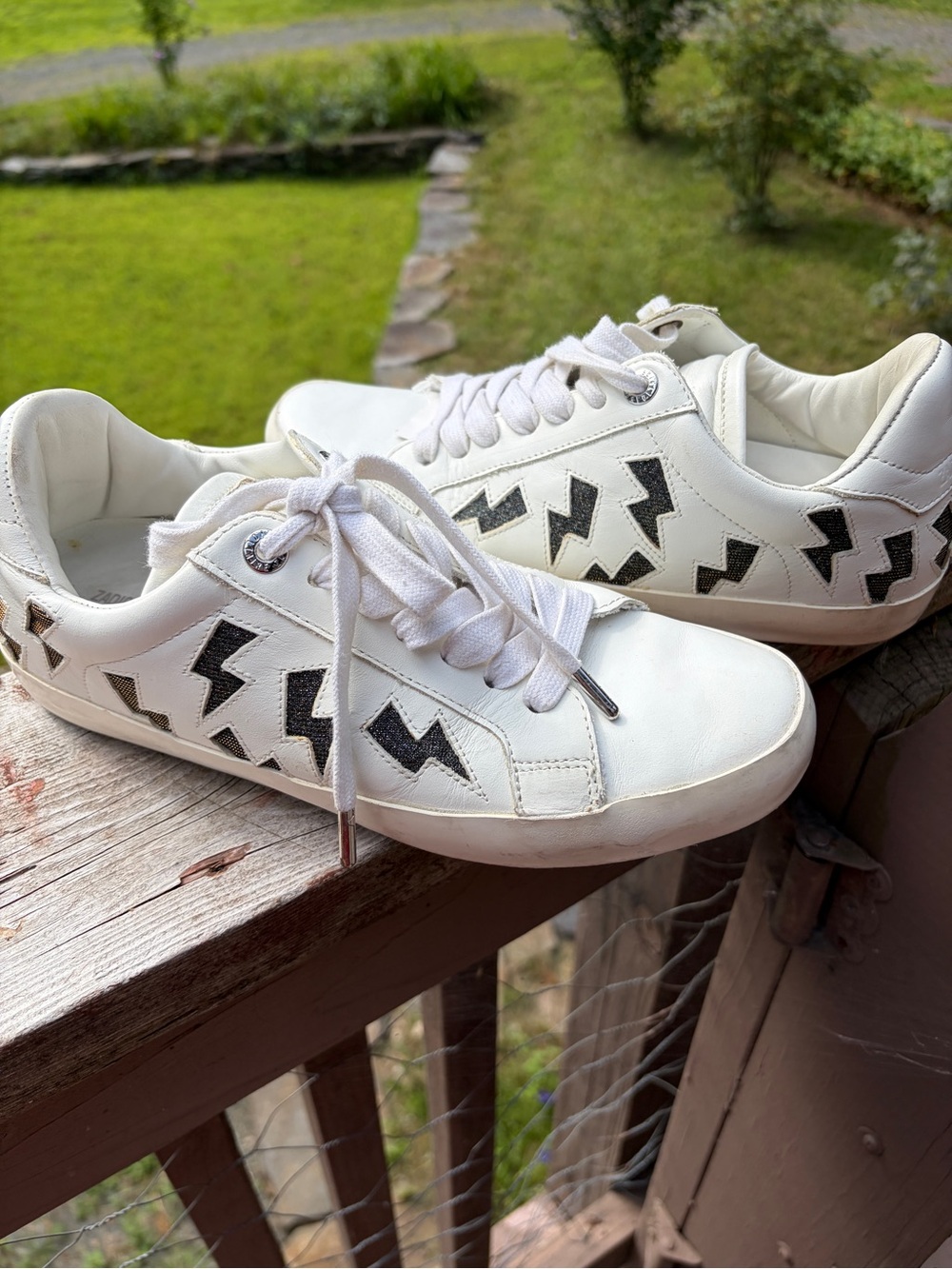 Zadig & Voltaire White Sneakers with Black Lightning Accents - Picture 3 of 7